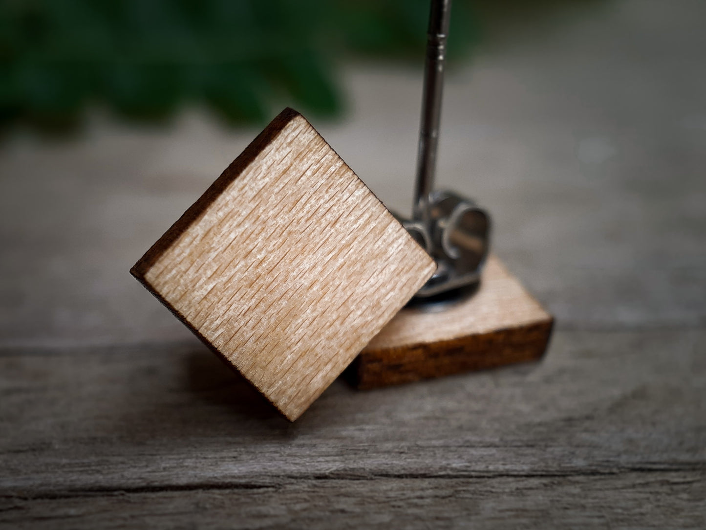 Houten Oorknopjes | Vierkant | Esdoorn