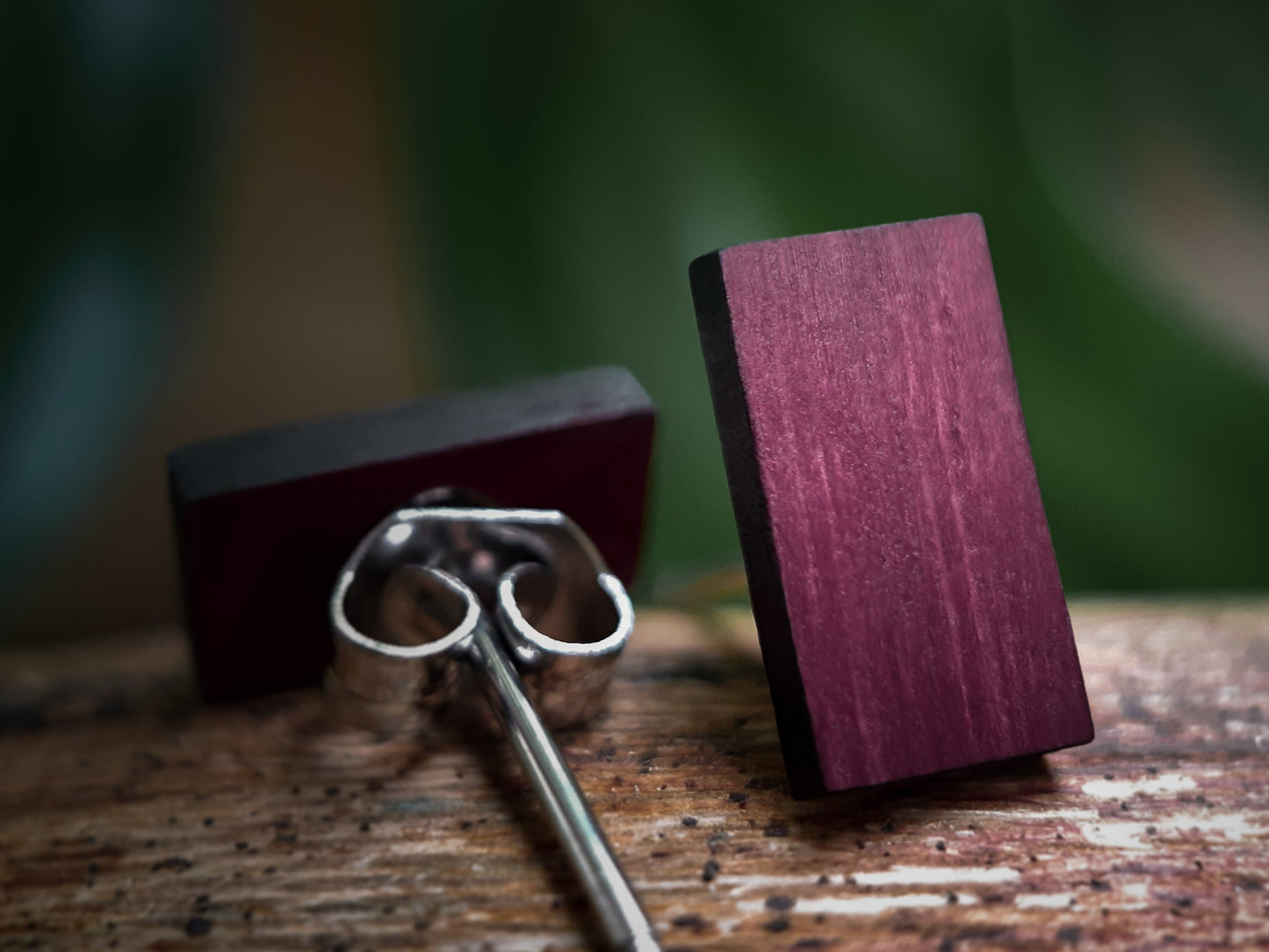 Houten Oorknopjes | Rechthoek | Purperhart