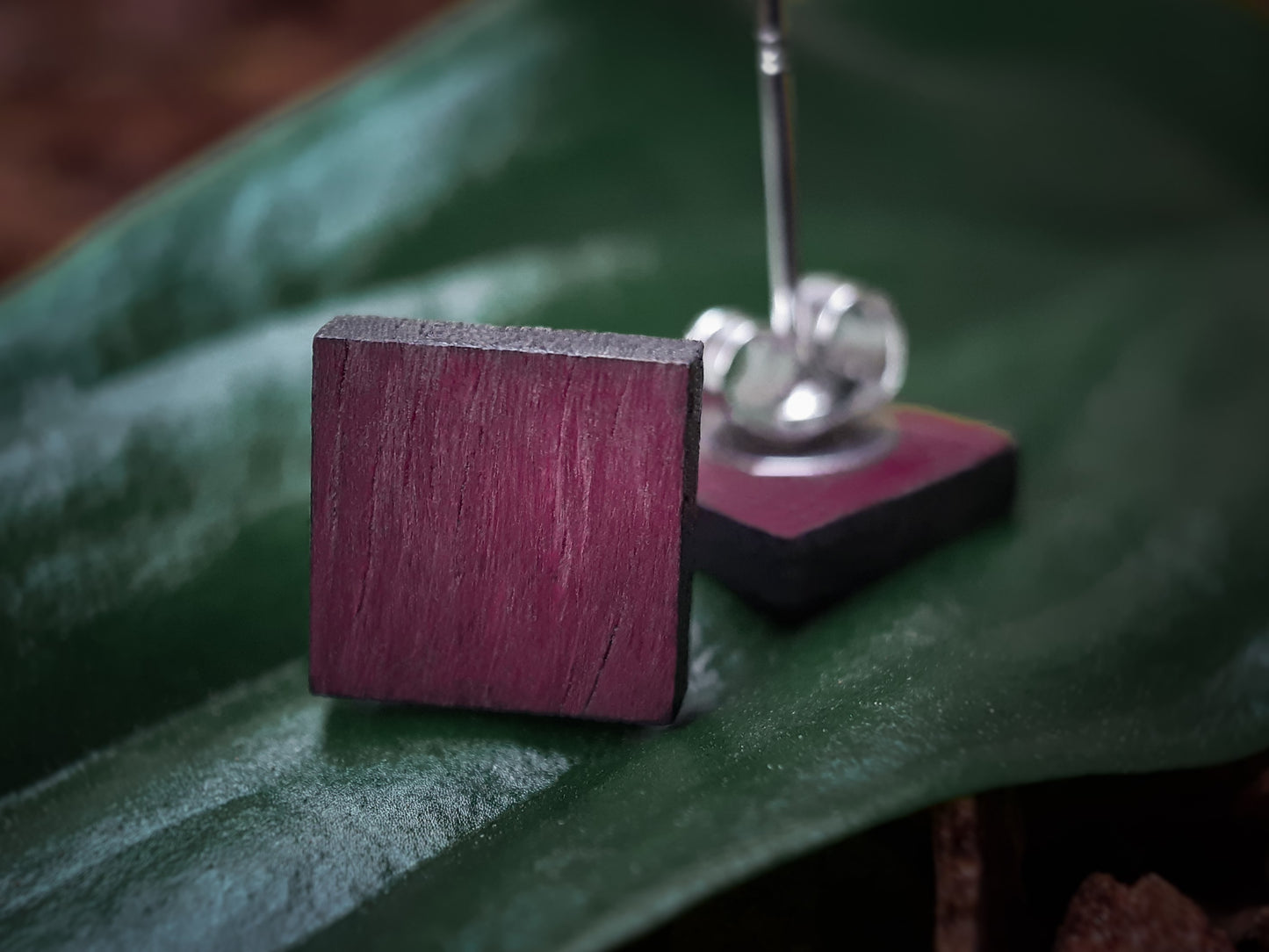 Houten Oorknopjes | Vierkant | Purperhart