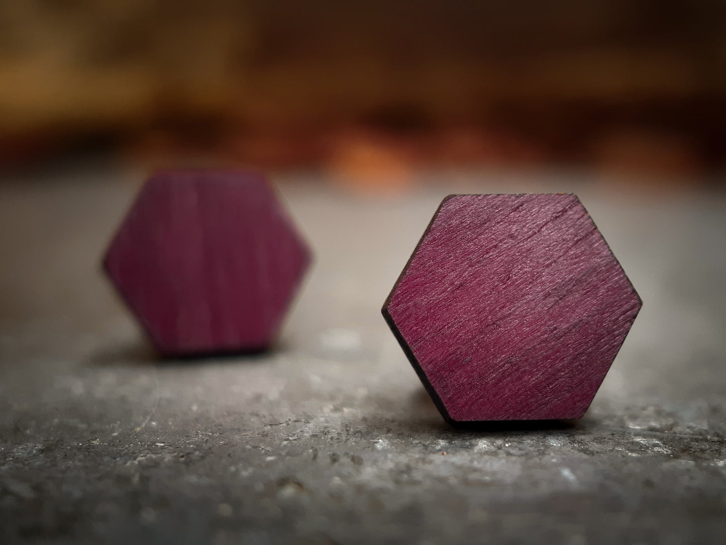 Houten Oorknopjes | Hexagon | Purperhart