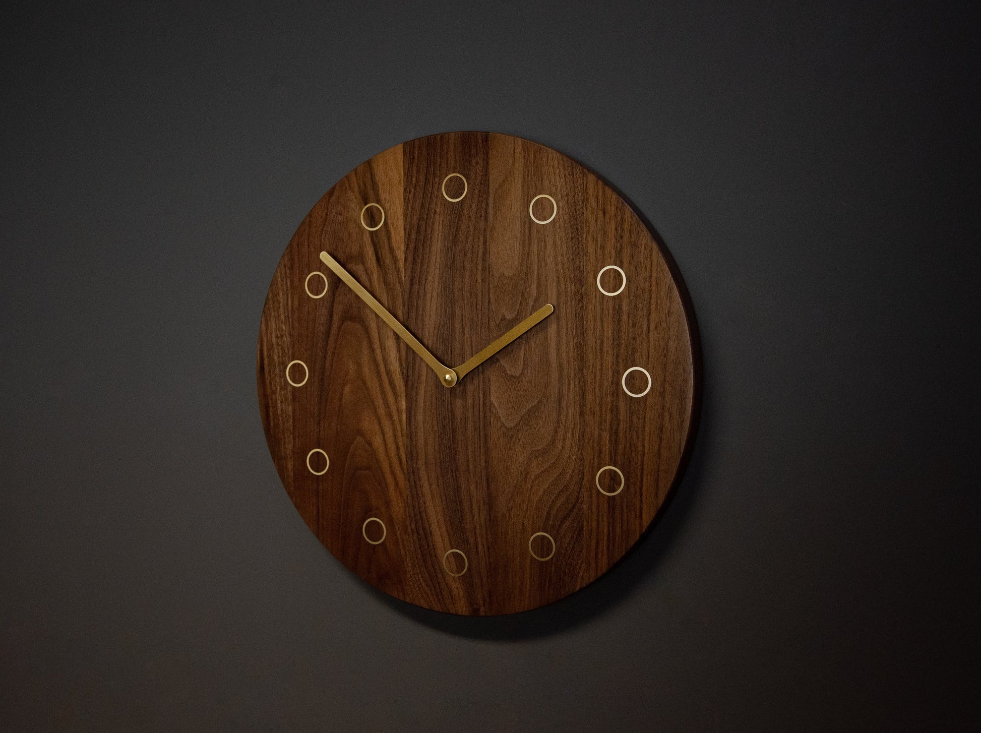 hickory wooden clock solstice with brass clock hands and accents